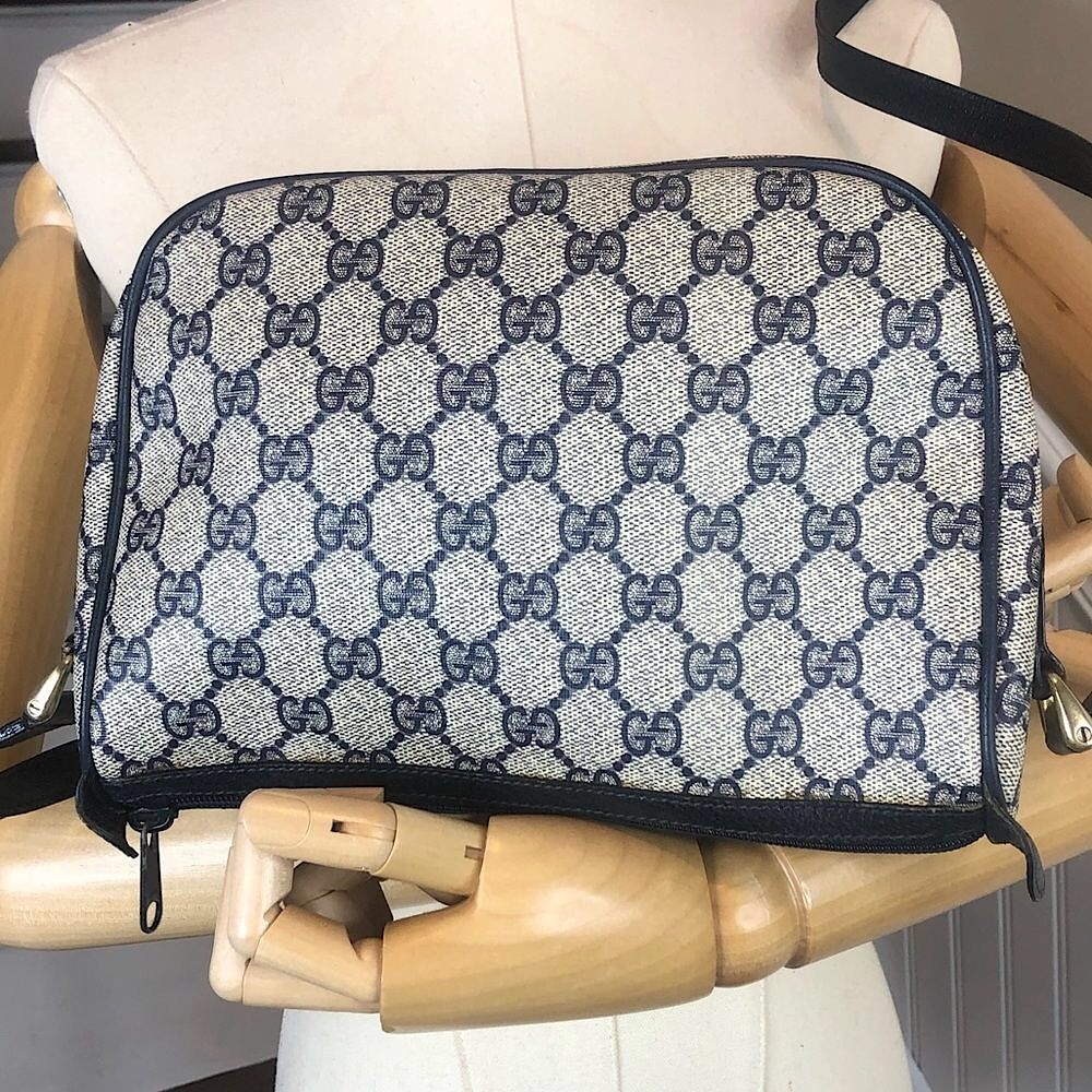 GUCCI GG Navy Sherry Line Leather and Coated Canvas Crossbody Shoulder Bag - Picture 7 of 17